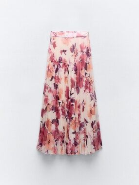 ZARA METALLIC THREAD FLORAL PRINT PLEATED MIDI SKIRT NEW WITH TAGS ON